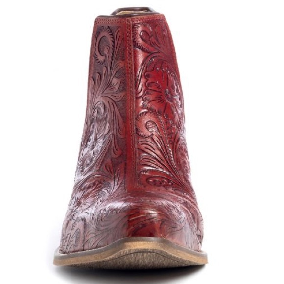 🌶️Scarlet Hand Tooled Genuine Leather Women Bootie Cowboy Boot Boho Western Red - Picture 11 of 16